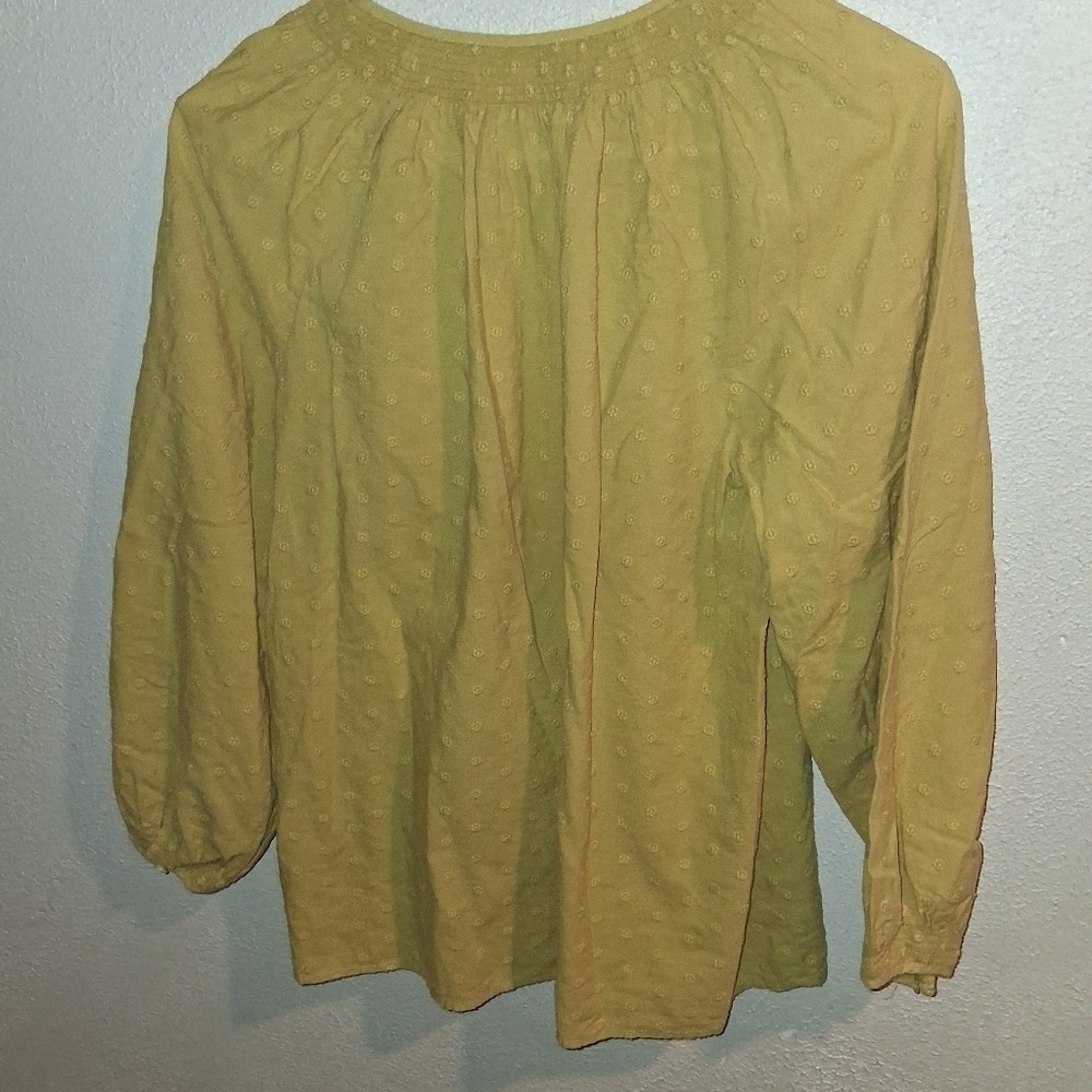 Madewell Floral EmbroideredMustard Yellow  Smocked Neck Raglan Top XXS - Picture 10 of 10